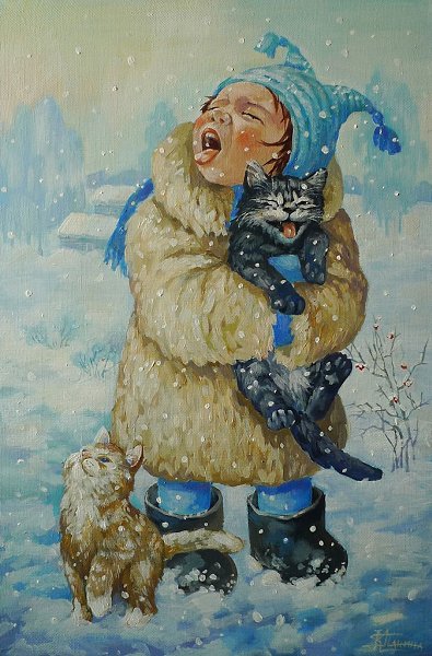Художник Кира Панина.Айда ловить снежинки языком...ШтАйда ловить снежинки языком,Они летят и ... - 6