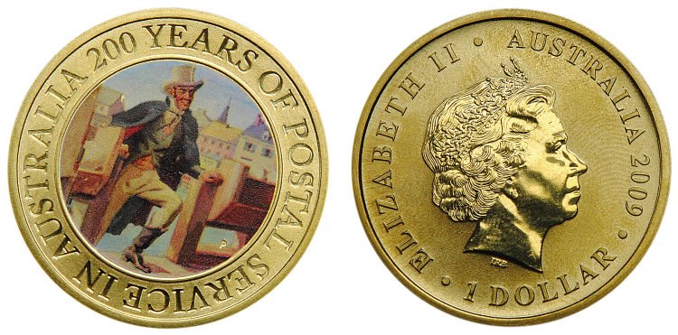 1 ДОЛЛАР АВСТРАЛИЯ 2009. 200 ЛЕТ ПОЧТОВОЙ СЛУЖБЫ В АВСТРАЛИИ. Australia Post (в переводе с англ. — ...