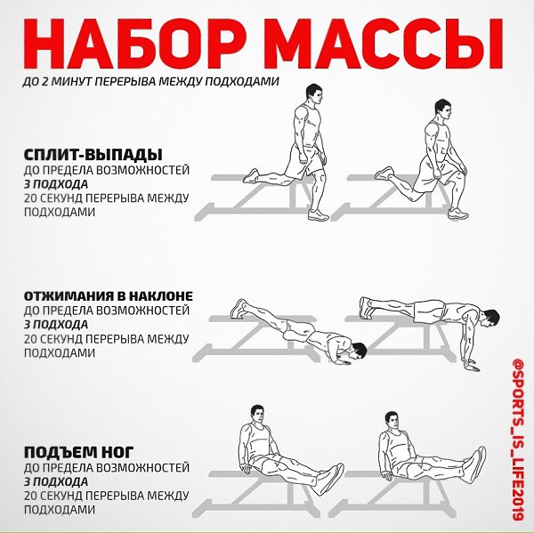 ТРЕНИРУЙСЯ! НЕ ЛЕНИСЬ! Сплит-выпады Отжимания в наклоне Подъем ног 3 подхода каждого упражнения! ...