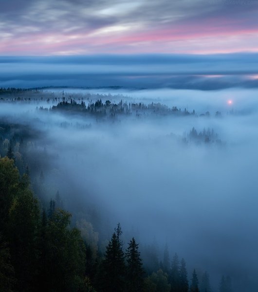 Туманное осеннее утро на реке Усьва, Пермский край.Фотограф Василий Яковлев.
