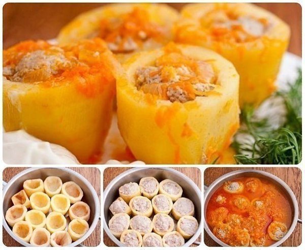 Фаршированная картошечка.Ингредиенты:картофель — 1 кгфарш мясной — 300 грлук — 2 шт средниеморковь — ...