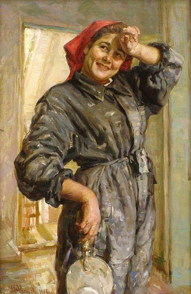 Иван Фетисов (СССР-Беларусь, 1920-1994), "Строительница", 1958. Холст, масло. Национальный ...