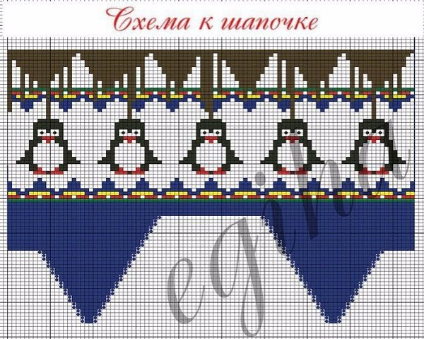 Варежки, шарф и шапочка со снегирями и пингвинами - 9
