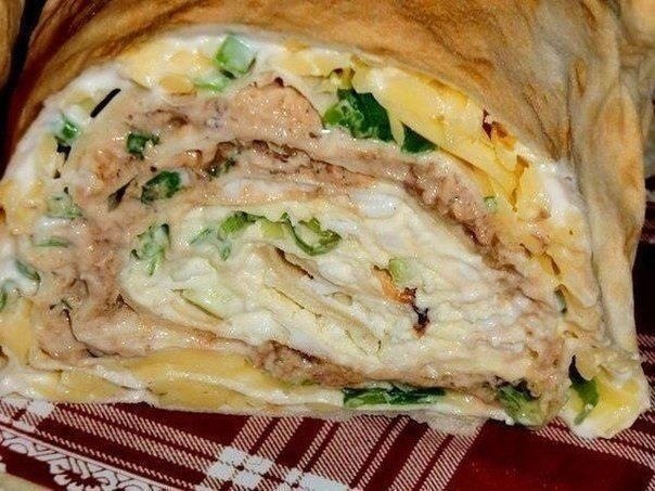 Рулет "Мимоза" - порадуйте домашних вкусненьким! -1 упаковка листового лаваша(3 листа), ...