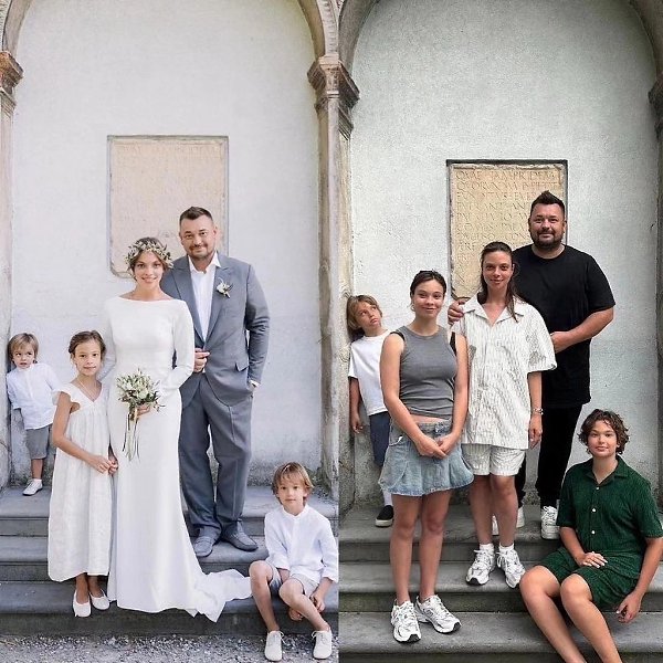 Сергей Жуков и его супруга Регина Бурд повторили фотографию, которую делали с детьми несколько лет ...