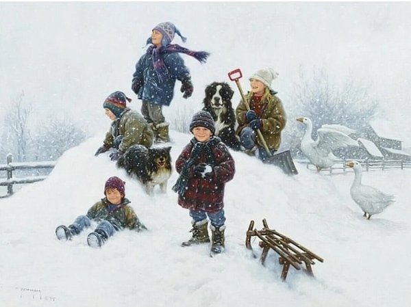 Ветхая избушка.Вся в снегу стоит.Бабушка-старушкаИз окна глядит.Внукам-шалунишкамПо колено ...