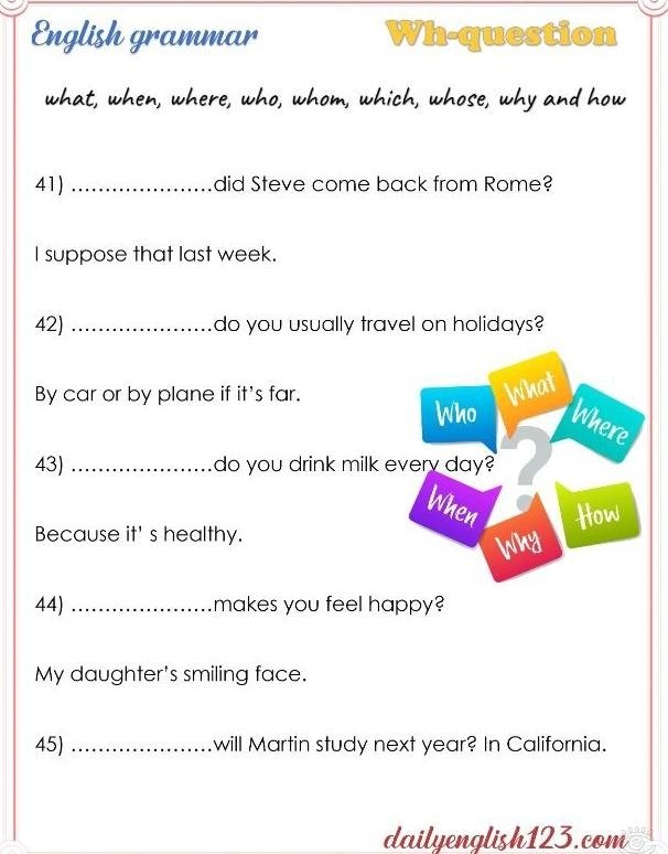 Wh-questions Worksheets.������� ����� � ������������ �� ��������� �������������� ����. ������ ... - 6