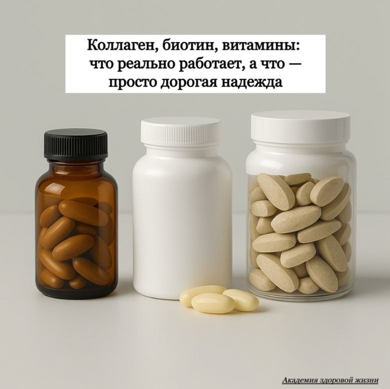 Коллаген, биотин, витамины: что реально работает, а что — просто дорогая надежда.Баночки, капсулы, ...