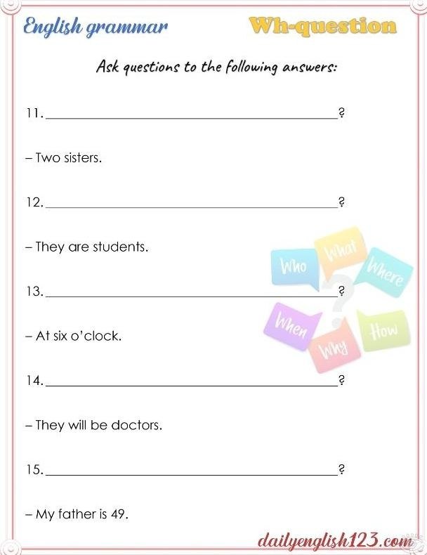 Wh-questions Worksheets.������� ����� � ������������ �� ��������� �������������� ����. ������ ... - 10