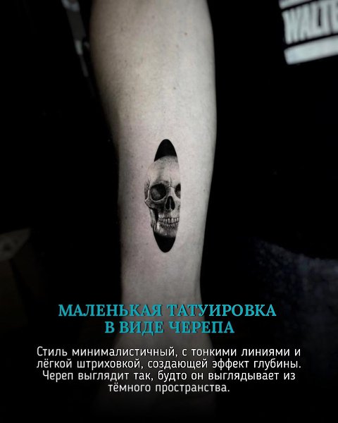 Череп символизирует смертность, мимолётность жизни или принятие тёмных аспектов. Овал может означать ...