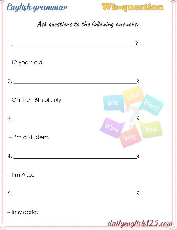 Wh-questions Worksheets.������� ����� � ������������ �� ��������� �������������� ����. ������ ... - 8