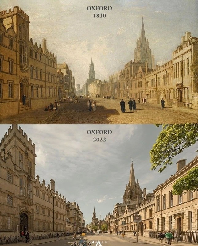 Оксфорд, Англия 1810-го года и в 2022-м году.