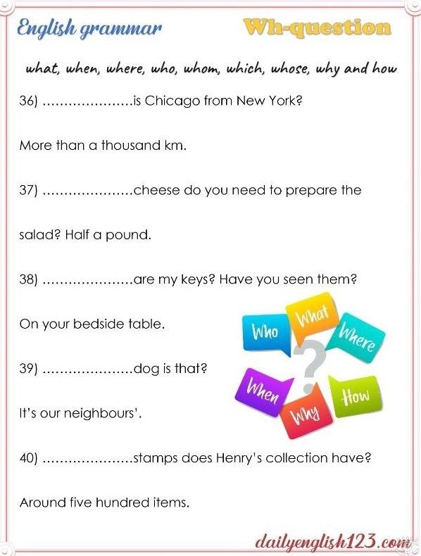 Wh-questions Worksheets.������� ����� � ������������ �� ��������� �������������� ����. ������ ... - 5