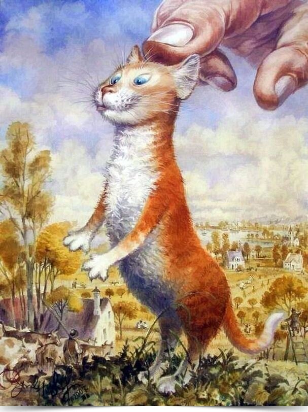 Когда увядшие листы.Летят в ноябрьские лужи,Приходят тёплые котыСогреть озябнувшие души.Когда льёт ...