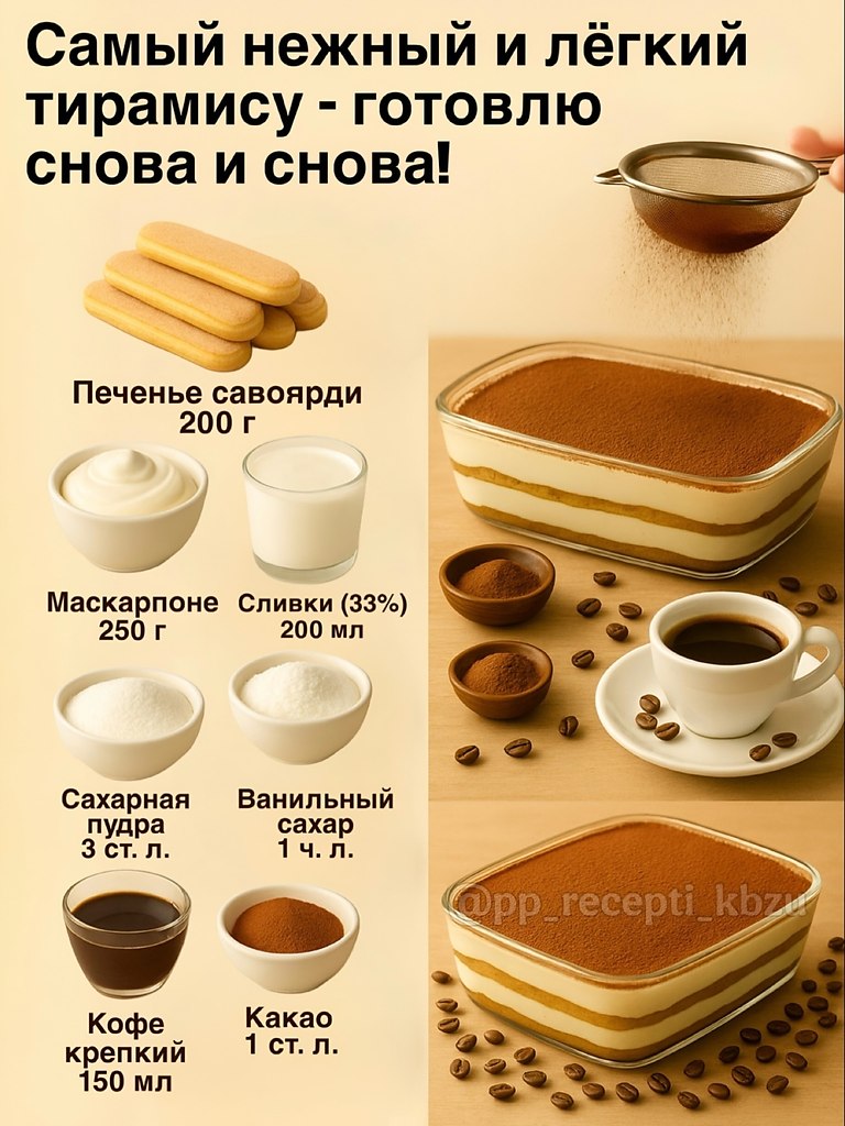 Самый нежный и легкий тирамису - готовлю снова и снова.Сохраняй, чтобы не потерять, и обязательно ...